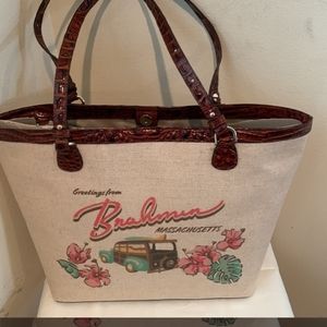 BRAHMIN Pipa Collection Canvas Vintage Logo Print Brooke Tote Bag